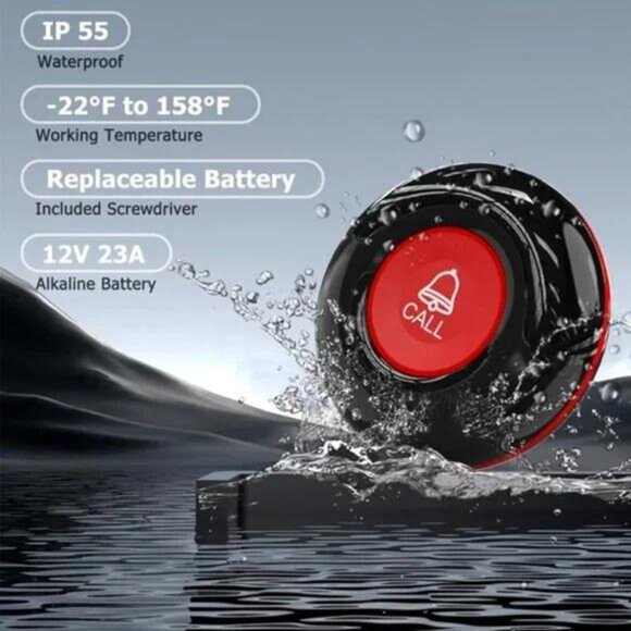 Caregiver Pager Wireless Call Bell Alert Button Waterproof Transmitter - Picture 3 of 13